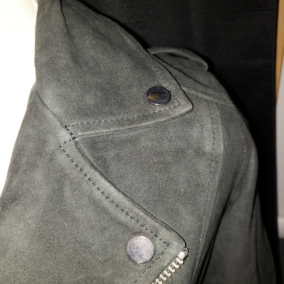 Lucky Brand Dark Green 100% Leather Suede Texture Moto Jacket Small Imperfection - Picture 3 of 10